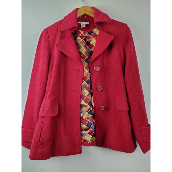 Cabi 8 Coat Womens Medium Peacoat Red Wool Blend Jacket Lined Pockets Medium - Picture 2 of 10